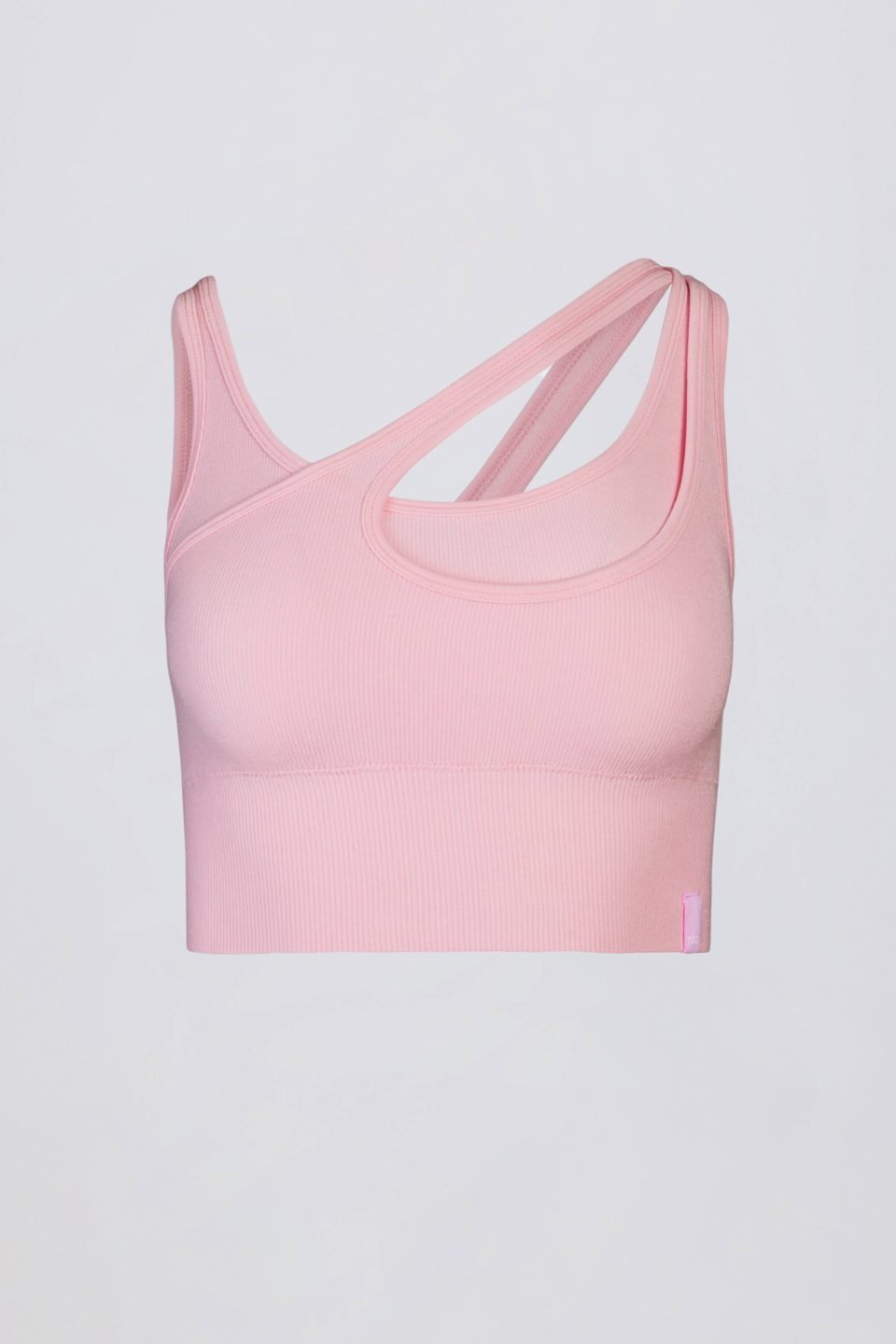 Seamless Soft Rib Asymmetric Sports Bra in Powder Pink