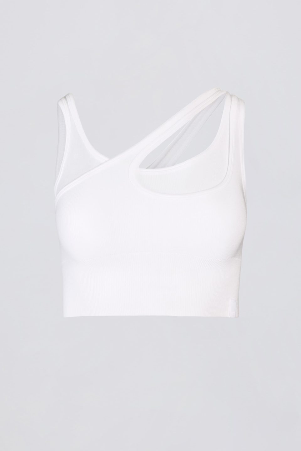 Seamless Soft Rib Asymmetric Sports Bra in White
