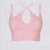 Seamless Soft Rib Crossover Sports Bra in Powder Pink