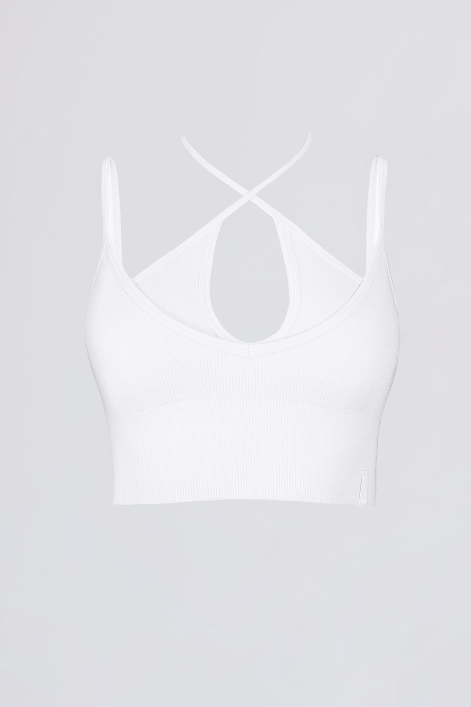 Seamless Soft Rib Crossover Sports Bra in White