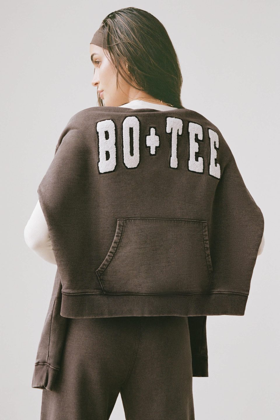 Soft Cotton Jersey Acid Wash Oversized Hoodie in Brown