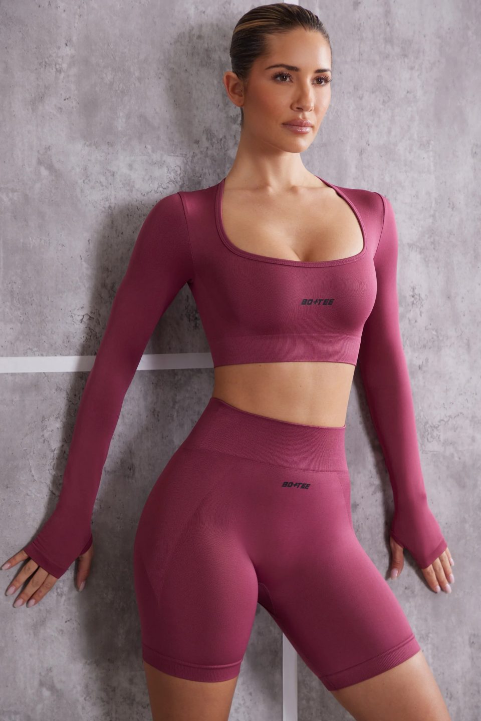 Long Sleeve Crop Top in Rose