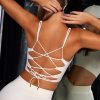 Open Back Plunge Neck Sports Bra in Ivory