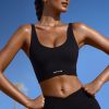 Plunge Neck Open Back FlexiRib Sports Bra in Black