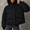 Cropped Puffer Jacket with Detachable Sleeves in Black
