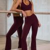 Soft Active V-Waist Pocket Flared Leggings in Burgundy