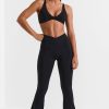 Soft Active V-Waist Pocket Flared Leggings in Black
