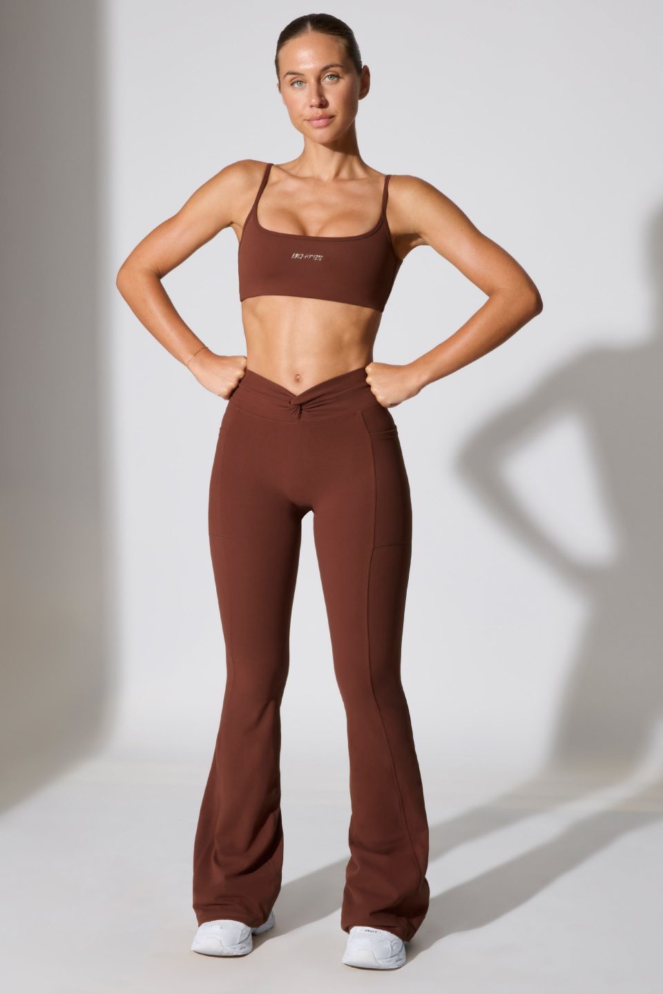 Twist Waist Flare Leggings in Brown