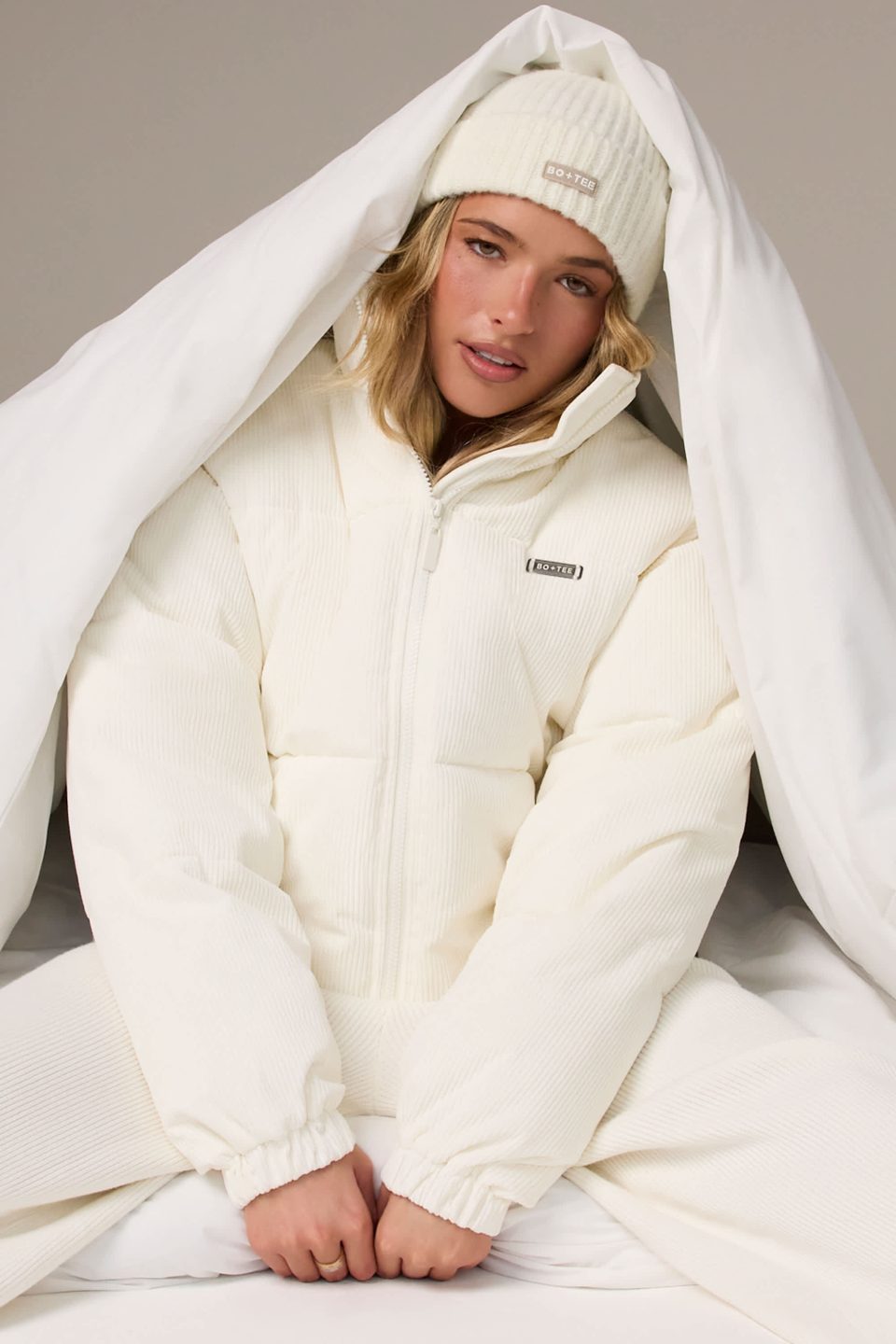 Corduroy Quilted Puffer Jacket in Ivory