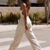Terry Towelling Wide-Leg Joggers in Cream