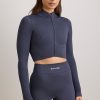 FlexiRib Zip-Up Cropped Jacket in Indigo Slate
