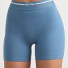High-Waist Mini Shorts in Steel Blue