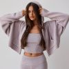 Chunky Knit Zip-Up Cropped Hoodie in Dusty Lavender