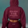 Cotton Fleece Drawstring Cropped Hoodie in Plum