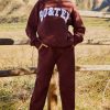 Cotton Fleece Mid-Rise Joggers in Mahogany