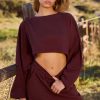 Oversized Long Sleeve Crop Top in Mahogany
