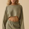 Oversized Long Sleeve Crop Top in Soft Olive