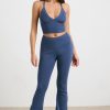 Chunky Knit Foldover Kick Flare Trousers in Washed Navy