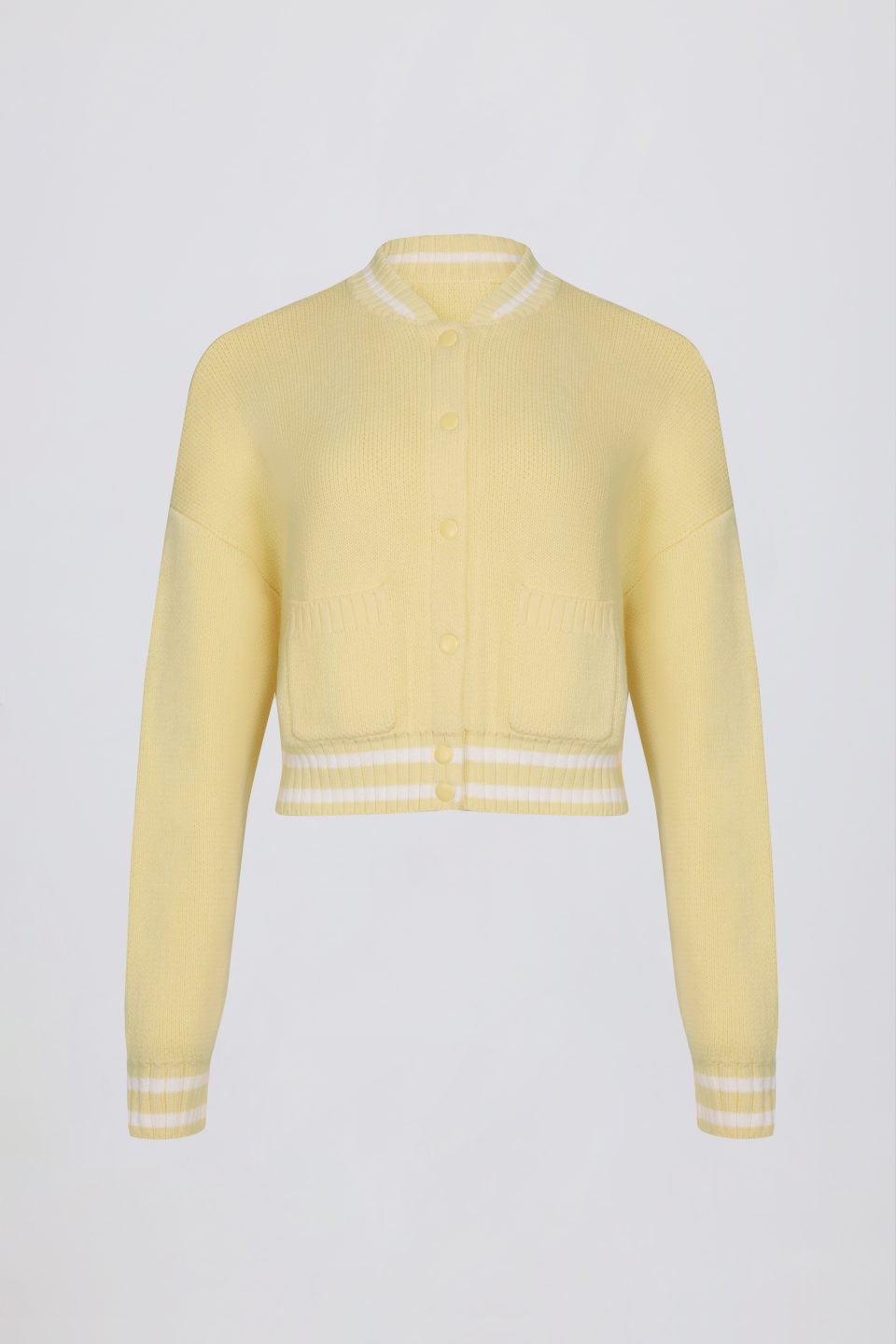 Button-Up Cropped Knit Cardigan in Soft Yellow