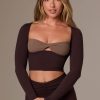 Soft Active Twist-Front Crop Top in Espresso