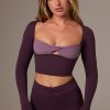 Soft Active Twist-Front Crop Top in Plum