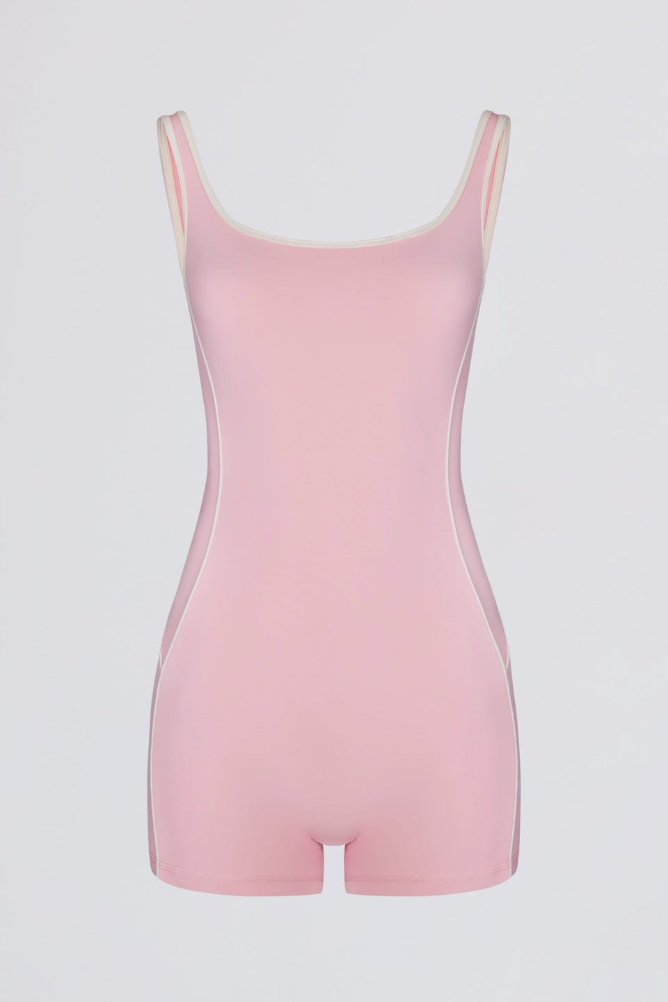 Soft Active Backless Contrast Unitard in Powder Pink