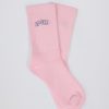 Ribbed Half-Crew Socks in Powder Pink