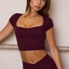 Soft Active Sweetheart-Neck Crop Top in Burgundy