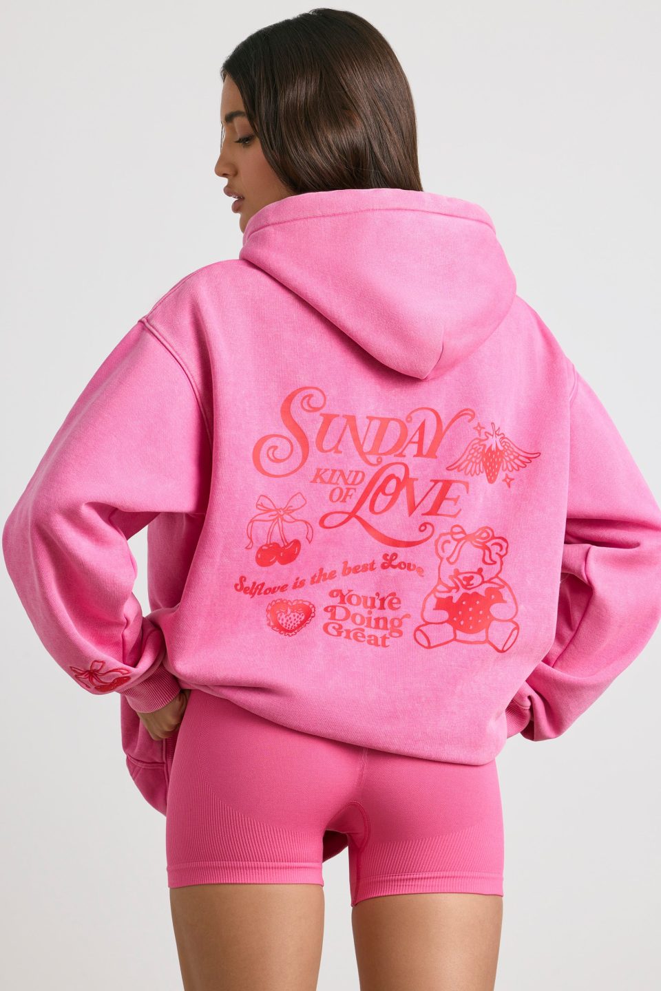 Soft Cotton Jersey Oversized Hoodie in Hot Pink