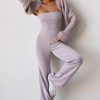 Chunky Knit Bandeau Kick Flare Jumpsuit in Dusty Lavender