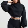 Stretch Cotton Fleece Cropped Hoodie in Black