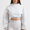 Stretch Cotton Fleece Cropped Hoodie in Grey Marl