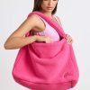 Oversized Fleece Tote Bag in Hot Pink