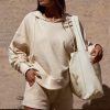 Terry Towelling V-Neck Hoodie in Cream