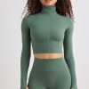 Soft Active Turtleneck Crop Top in Khaki