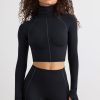 Soft Active Turtleneck Crop Top in Black