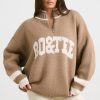 Oversized Quarter-Zip Chunky-Knit Jumper in Espresso