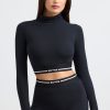 Backless Turtleneck Long-Sleeve Crop Top in Black