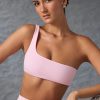 One-Shoulder Sports Bra in Washed Ice Pink