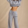 Ribbed Knit Mid-Rise Wide-Leg Joggers in Soft Blue