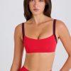 Soft Active Contrast-Trim Sports Bra in Strawberry Red