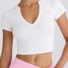 Stretch Cotton Jersey Graphic Print Cropped T-Shirt in White