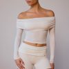 Sheer Off-Shoulder Long-Sleeve Top in Soft White
