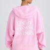 Textured Cotton Jersey Graphic Print Hoodie in Bubblegum Pink