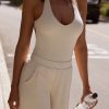 Ribbed Modal V-Neck Bodysuit in Cream