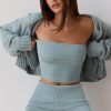 Bandeau Chunky Knit Crop Top in Dusty Teal