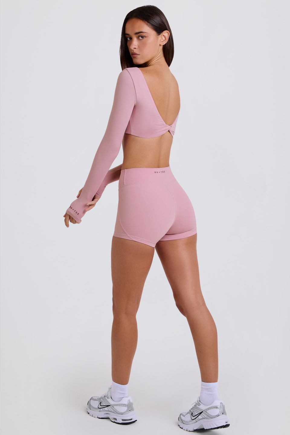 Four-Way Stretch High-Waist Mini Shorts in Mauve