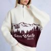 Knit Quarter-Zip Turtleneck Oversized Jumper in Burgundy