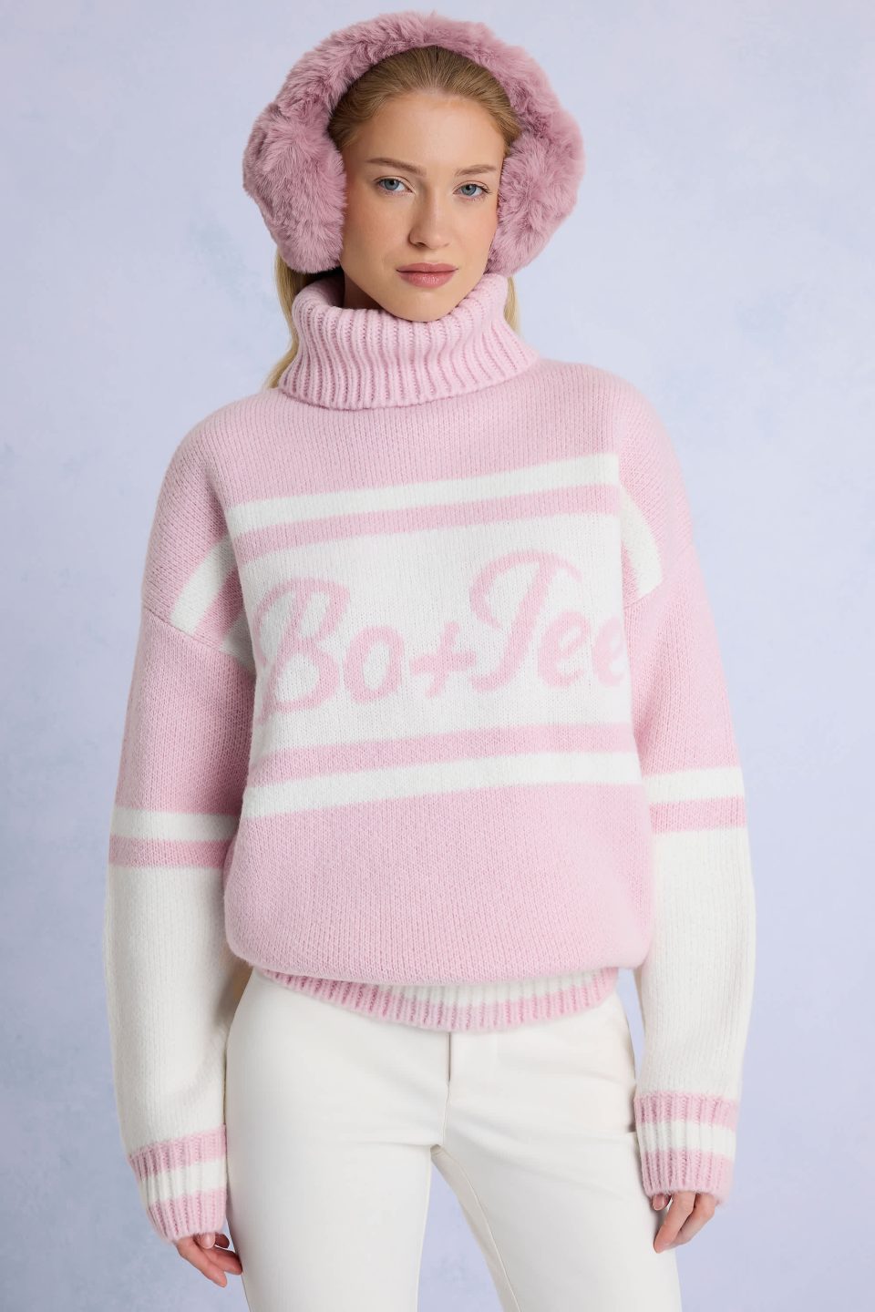 Knit Turtleneck Oversized Jumper in Powder Pink