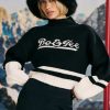 Cropped Chunky-Knit Turtleneck Jumper in Black